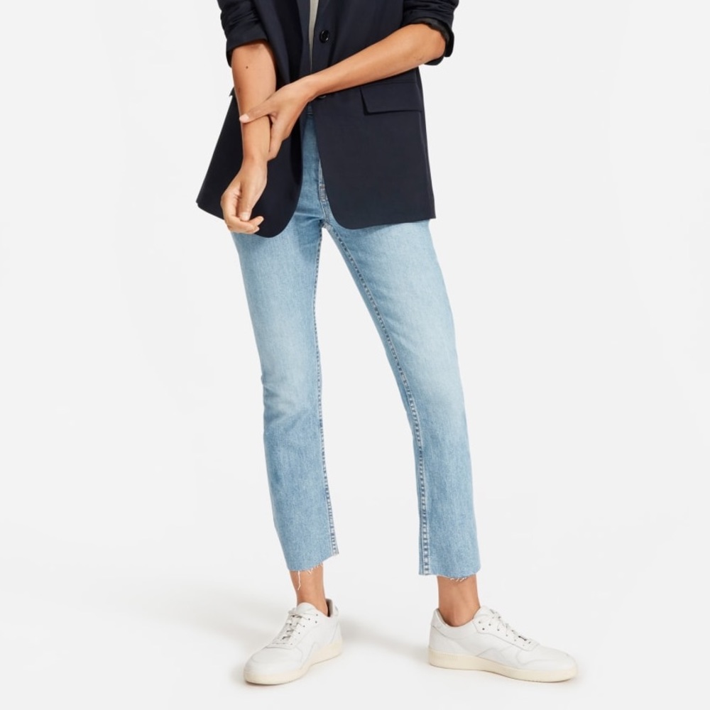 Everlane High Rise Kick Crop Cutoff Frayed Denim Jeans Stretch Cotton Blue 28